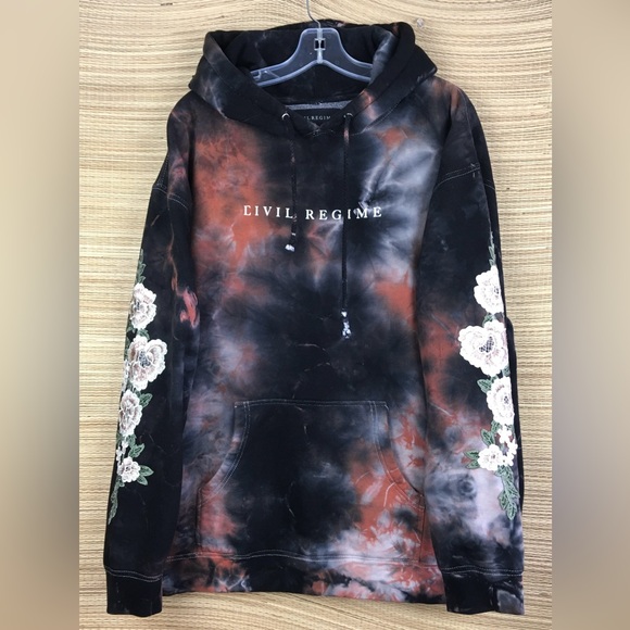 CIVIL REGIME White Rose With Lighting Tie Dye Unisex Hoodie Pullover Size L - Picture 2 of 11
